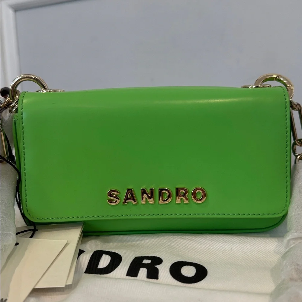 Sandro Bag Totemo Green Leather Shoulder Bag Set